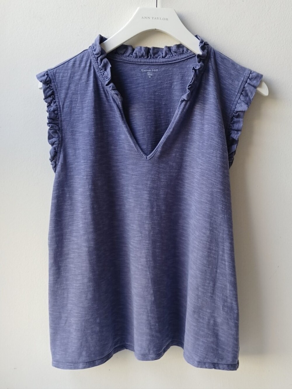 Garnet Hill V Neck Tank Top Blue Women's Medium